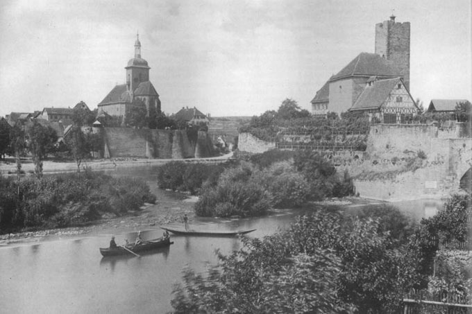 1908 erwarb der NABU mit der Nachtigalleninsel bei Lauffen in Baden-Württemberg seine erste Naturschutzfläche. - Bild: Postkarte von 1892/L. Schaller